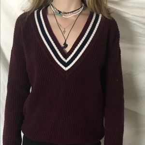 Burgundy Vneck Knitted H&M Sweater